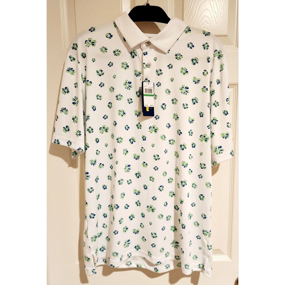 Jack Nicklaus Polo Golf Shirt Mens Large Tropical Hibiscus Hawaiian Style UPF 50